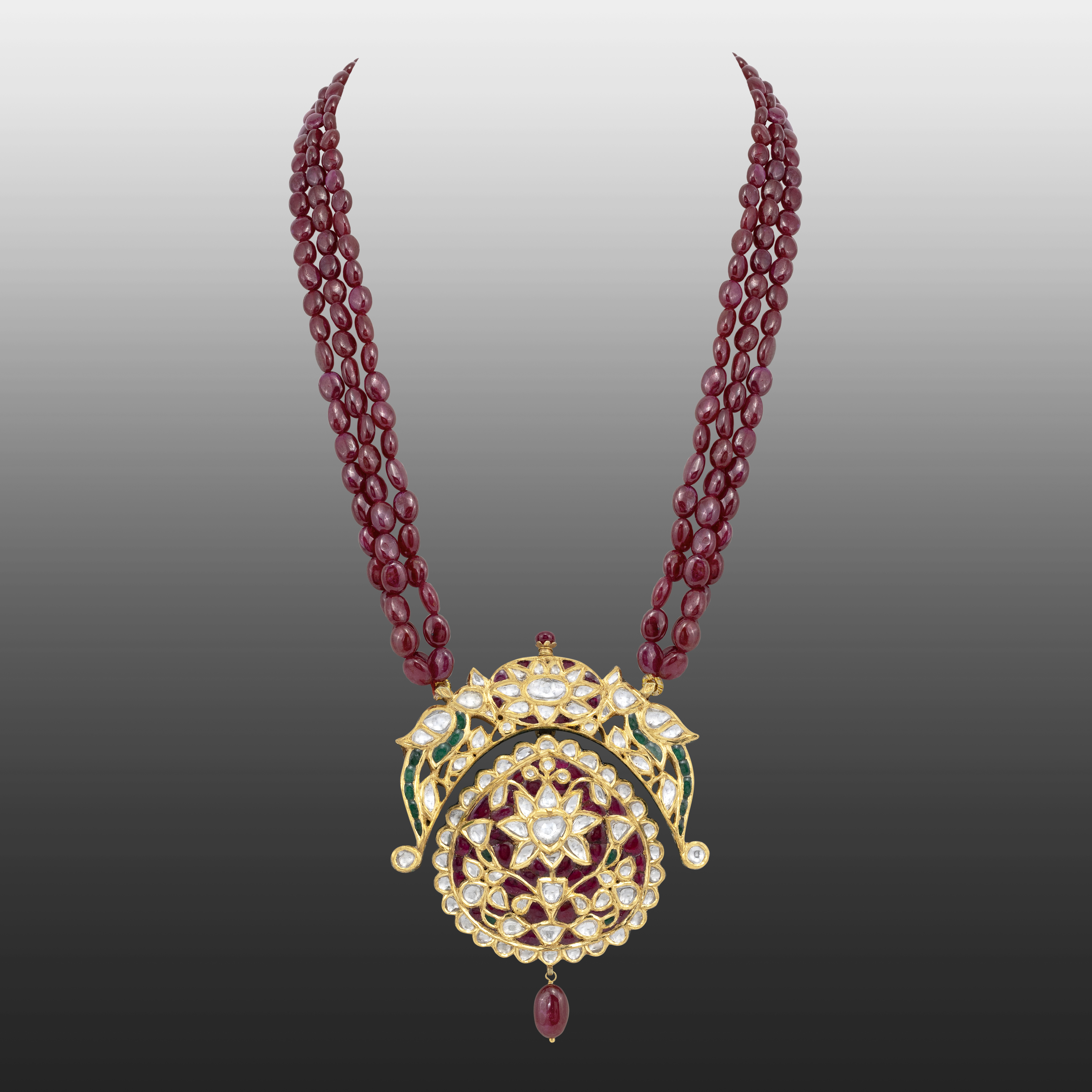 Ruby Strand Necklace with Talaf Bird Motif Pendant